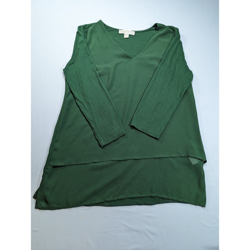 Michael Kors Woven Knit Layered Women's‎ Mixed Hem V-Neck 3/4 Sleeve Top Small
